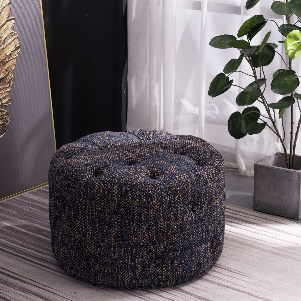 Emmitt Ottoman - Navy/Gold Knit - Decor Furniture & Mattress