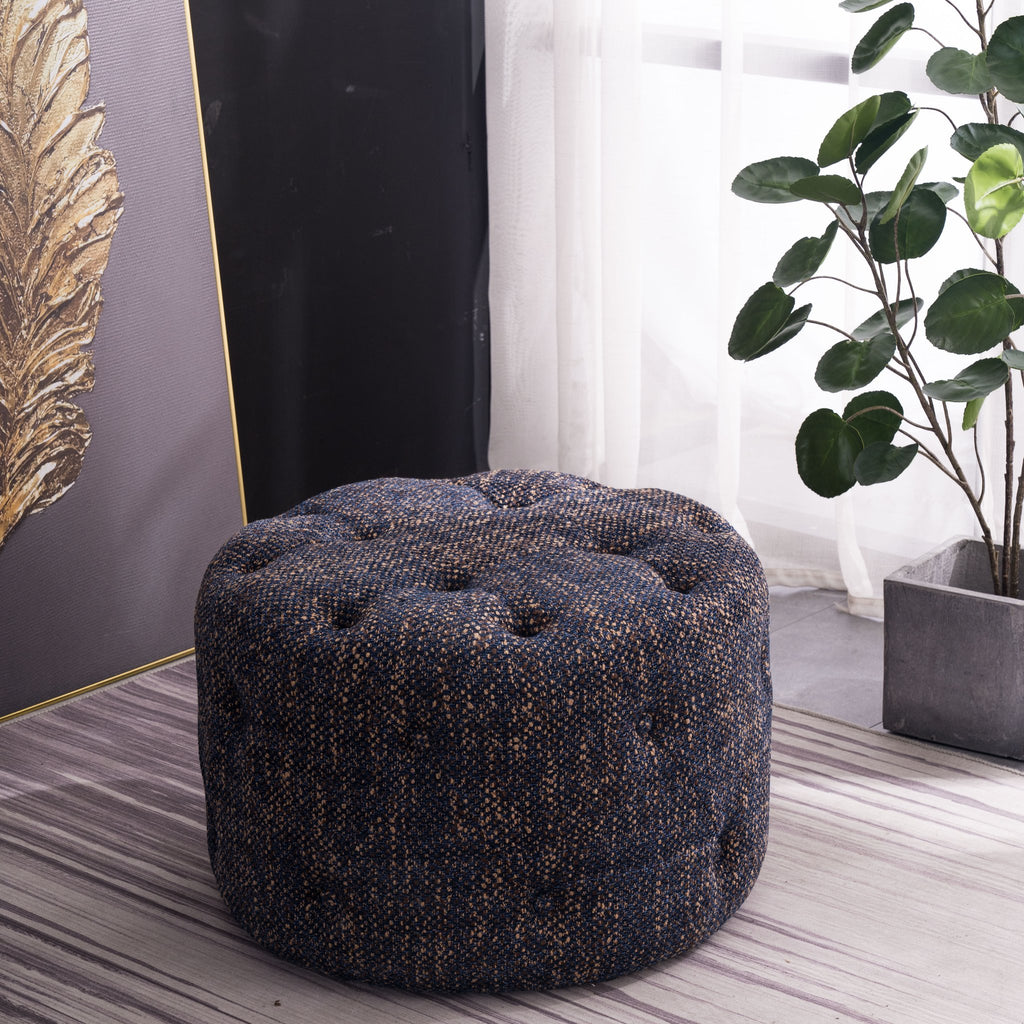 Emmitt Ottoman - Navy/Gold Knit - Decor Furniture & Mattress