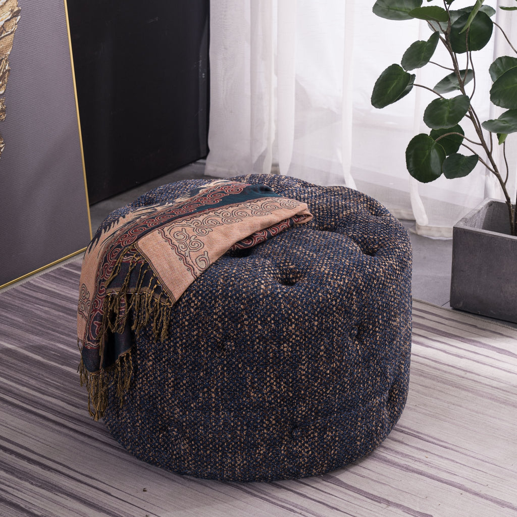 Emmitt Ottoman - Navy/Gold Knit - Decor Furniture & Mattress